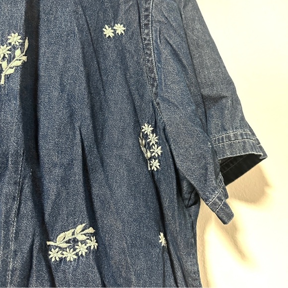 Vintage 90s Floral Embroidered Chambray Shirt Short Sleeve Women’s Plus Size 1X - Picture 8 of 14